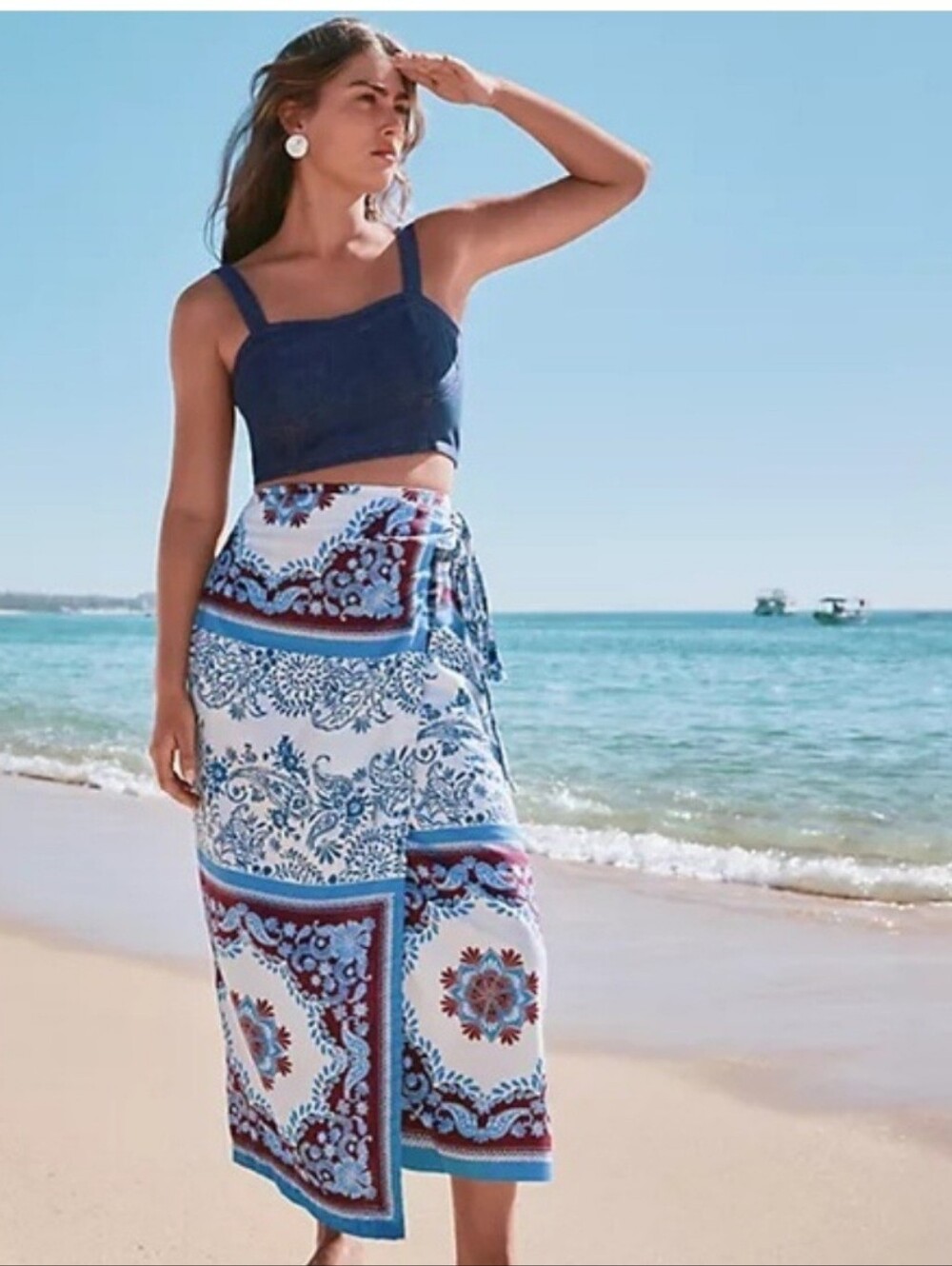 LOFT Women’s Blue & White Floral Print Wrap Skirt 12P